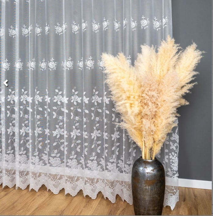 Firana żakardowa 250 cm Biała wzór róże firanyfryzlewicz.pl  ..jpg